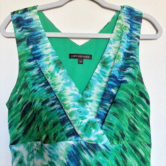Chris McLaughlin Green Blue Watercolor Print Dress Size 12 tiedye boho Y2K - Picture 5 of 7